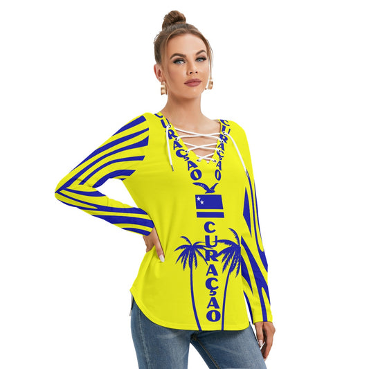 All-Over Print Women's Long Sleeve Neckline Tie Sweatshirt