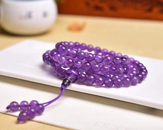 Natural Purple Crystal Beads 108 Buddha Bracelet