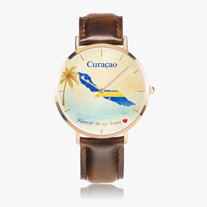 Curaçao rose gold leather watch black strap