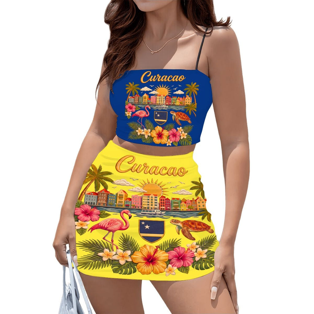 Curacao Women's Crop Top Skirt Set