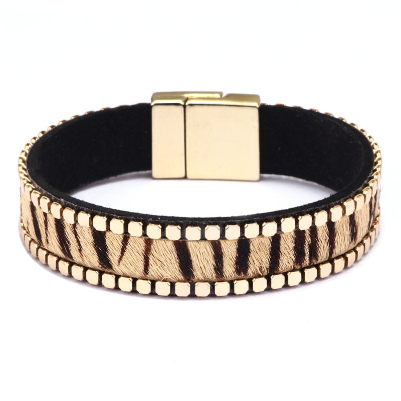 Leopard head U-shaped alloy simple bracelet