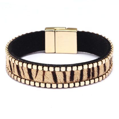 Leopard head U-shaped alloy simple bracelet