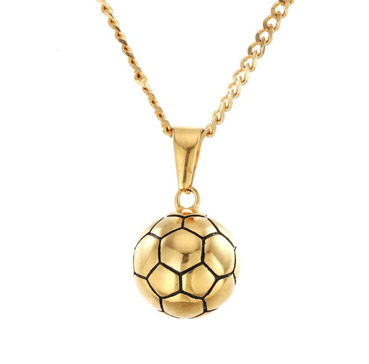 Hip hop exquisite stainless steel gold-plated solid football pendant