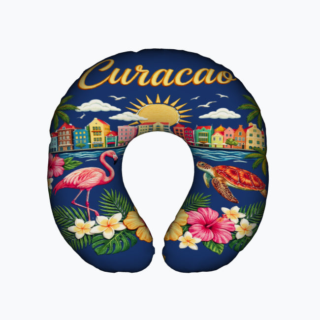 Curaçao Plush Velvet Neck Pillow | All-Over Print