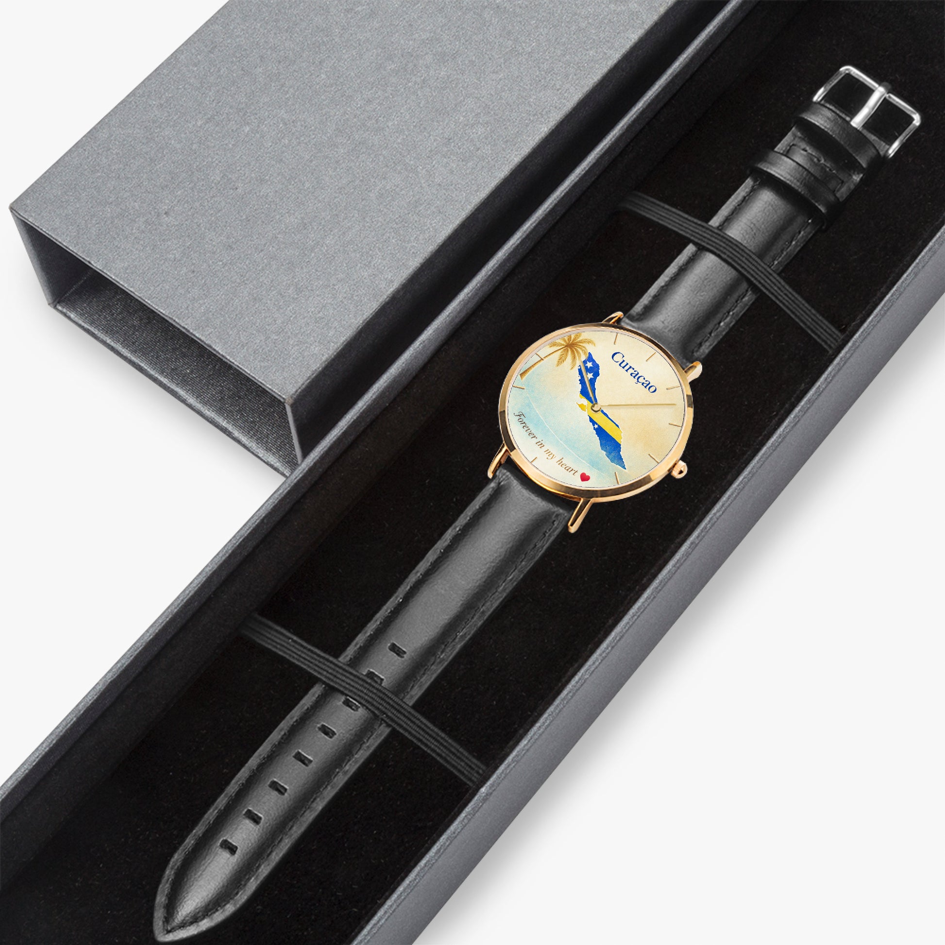 Curaçao rose gold leather watch side view