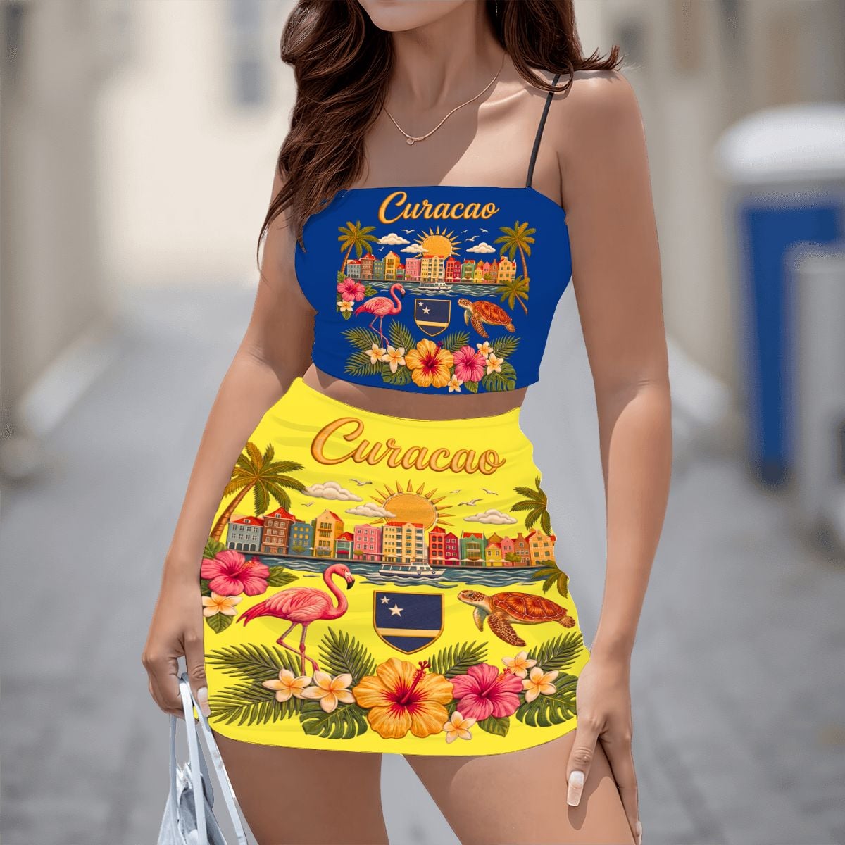 Curacao Women's Crop Top Skirt Set