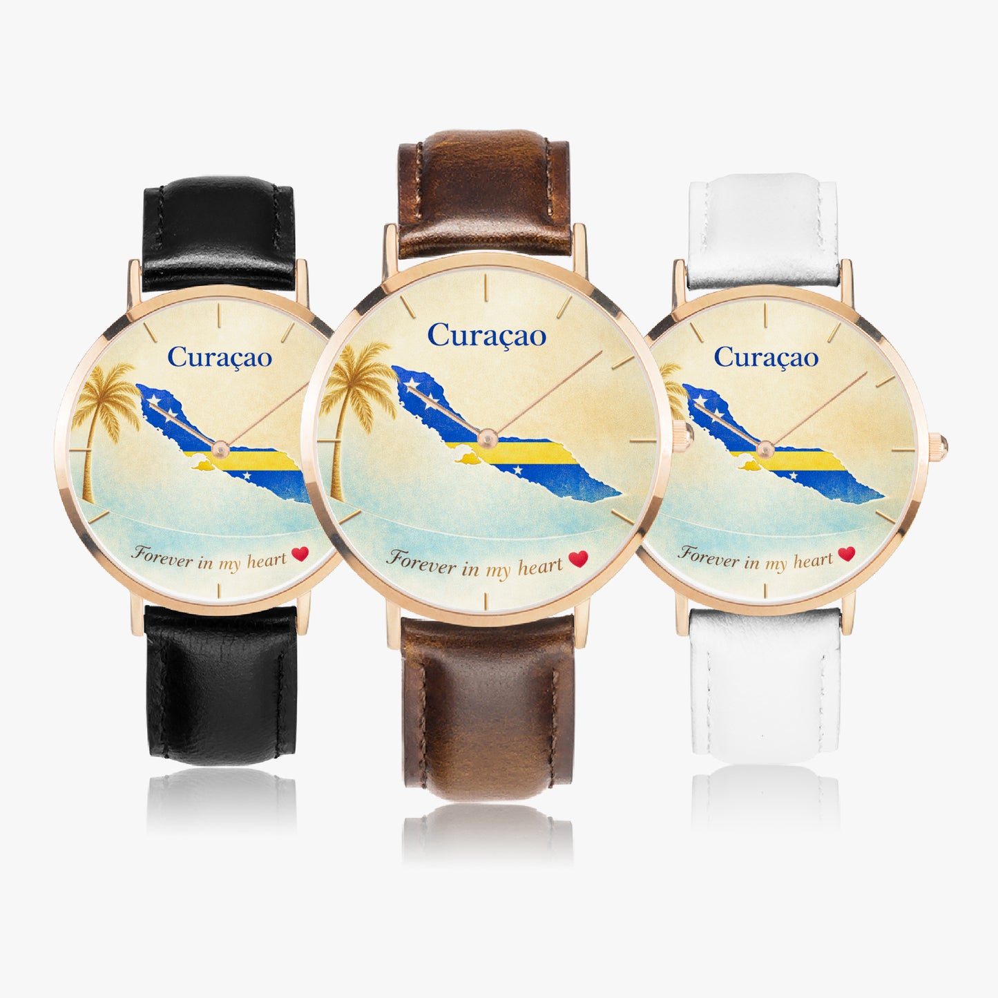 Curaçao rose gold leather watch detail