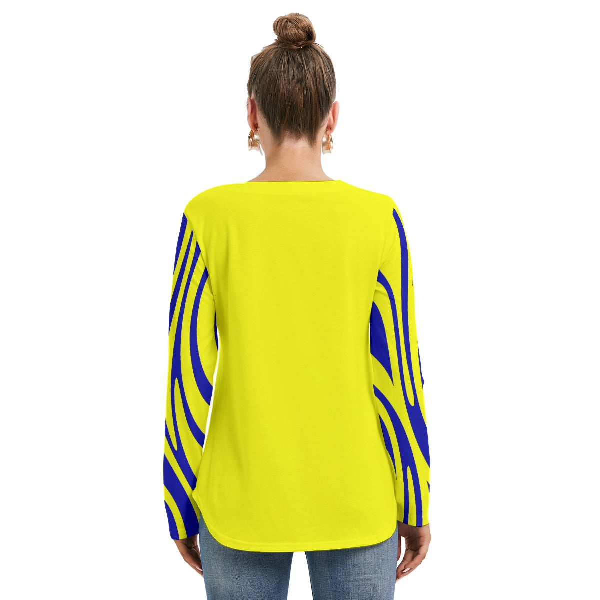 All-Over Print Women's Long Sleeve Neckline Tie Sweatshirt