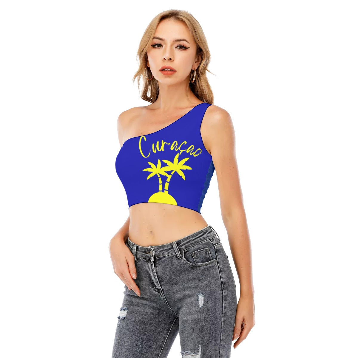 All-Over Print Women's One-Shoulder Cropped Top