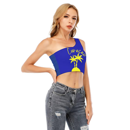 All-Over Print Women's One-Shoulder Cropped Top