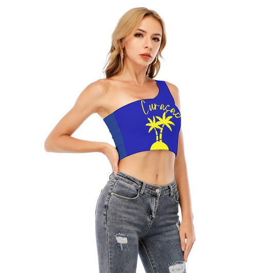 All-Over Print Women's One-Shoulder Cropped Top