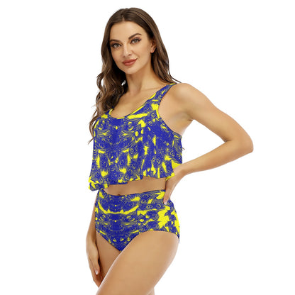All-Over Print Women's Ruffled Vest Bikini Swimsuit