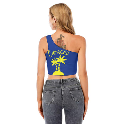 All-Over Print Women's One-Shoulder Cropped Top
