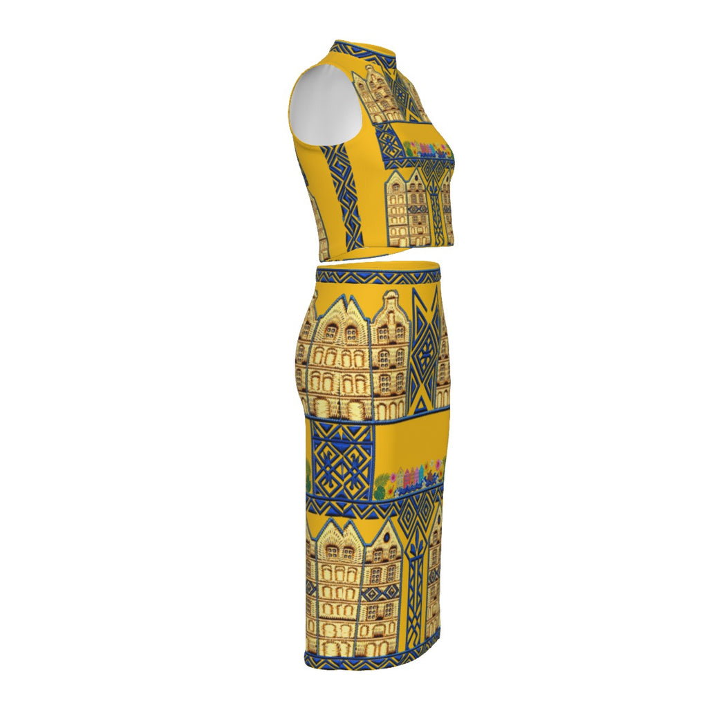 All-Over Print Women's Tank Top & Split High Skirt Set