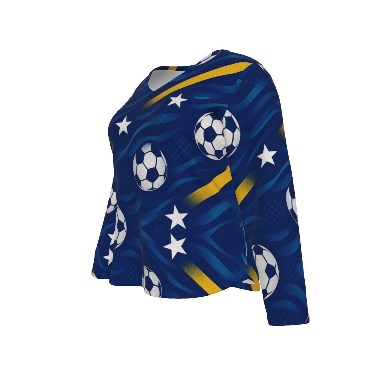 All-Over Print Women's V-neck T-shirt With Curved Hem(Plus Size)