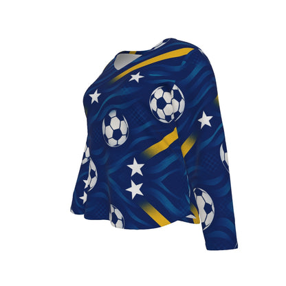 All-Over Print Women's V-neck T-shirt With Curved Hem(Plus Size)