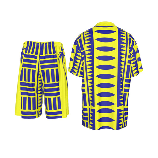 All-Over Print Men's Imitation Silk Shirt Suit