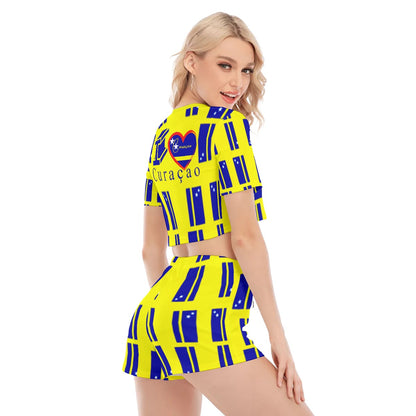 All-Over Print Women's O-neck T-shirt Shorts Suit
