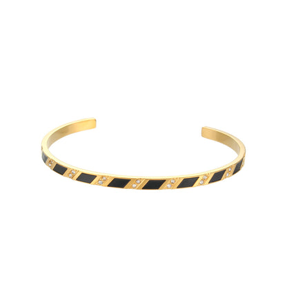 Rectangle Zircon Opening Bracelet Simple Stainless Steel