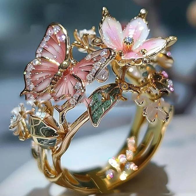 Curaçao Butterfly Crystal adjustable Ring