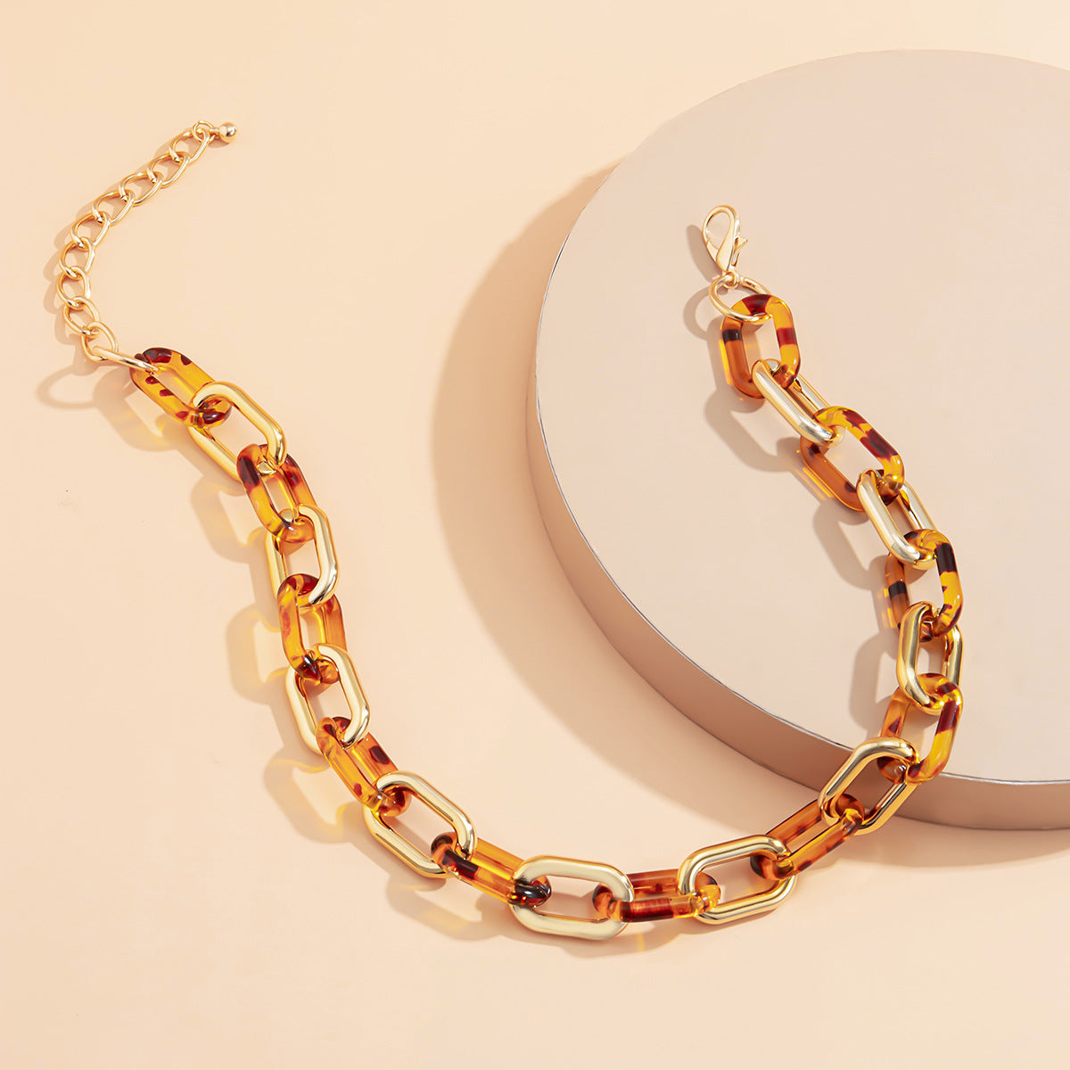 Single Layer Leopard Print U-lock Single Layer Cross Chain Necklace