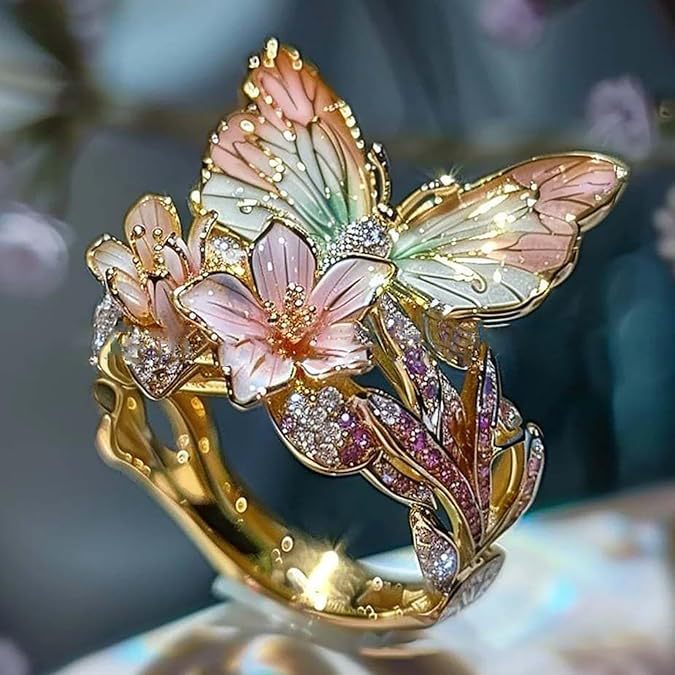 Curaçao Butterfly Crystal adjustable Ring
