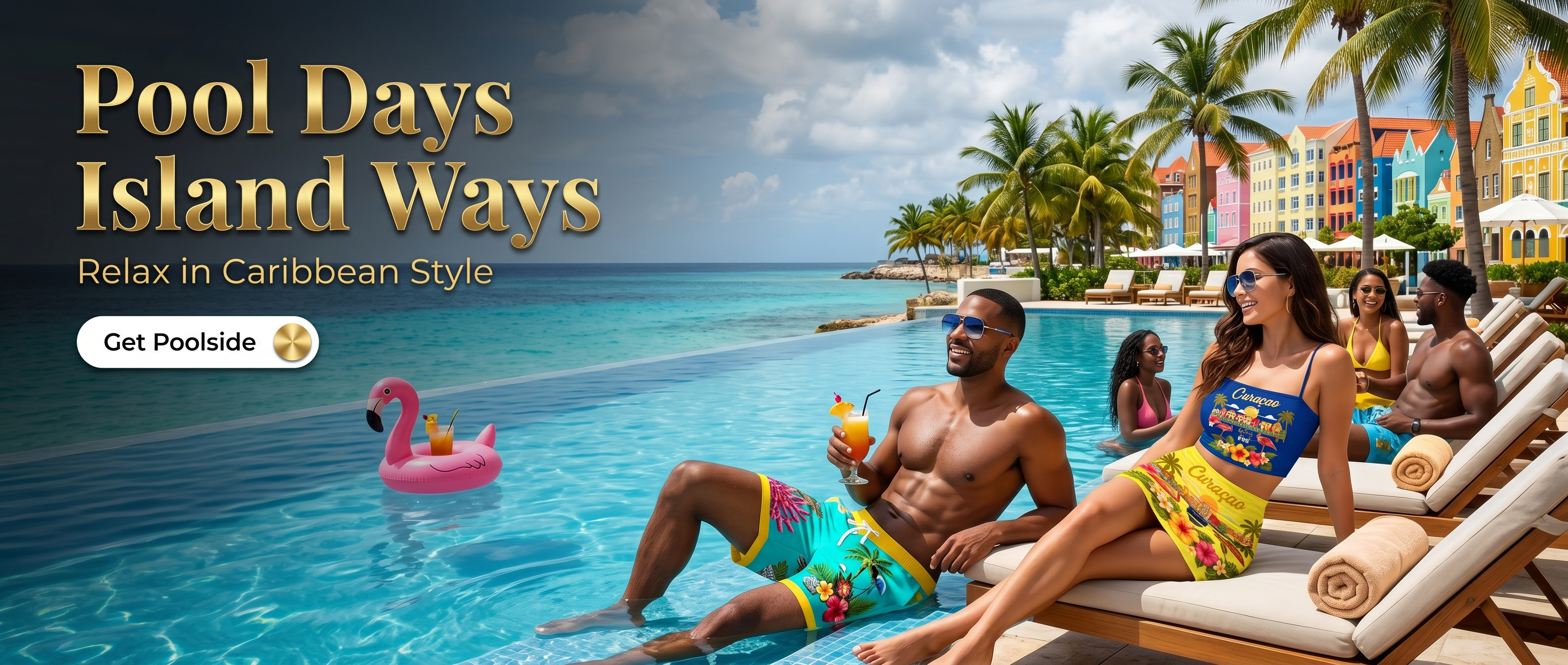 Pool days island ways Curaçao resort fashion hero banner