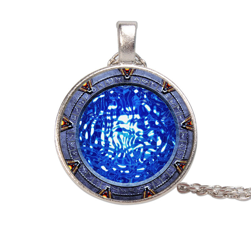 Time Stone Pendant Necklace With Silver Plated Base