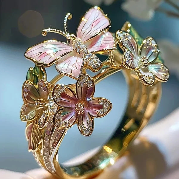 Curaçao Butterfly Crystal adjustable Ring