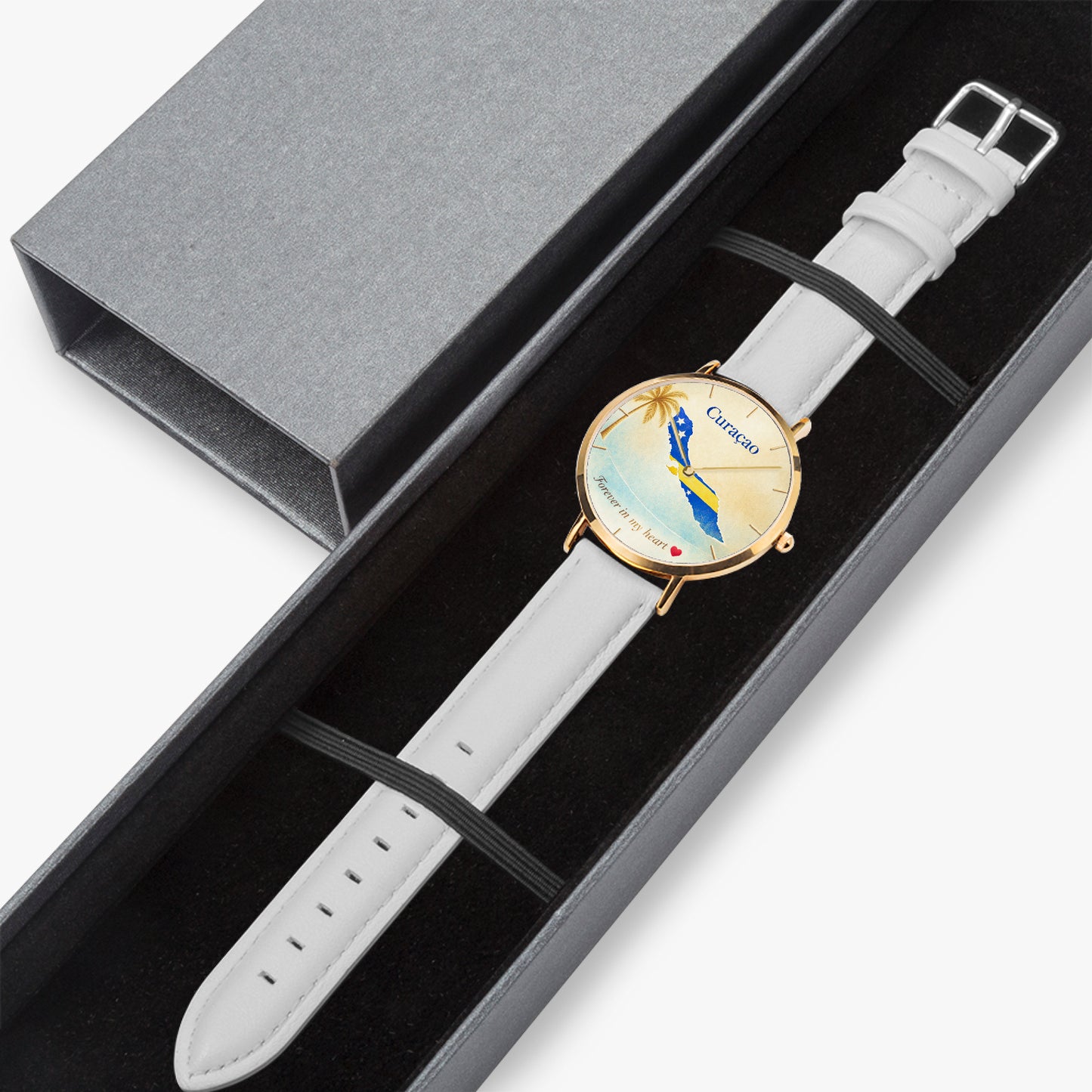 Curaçao rose gold leather watch face